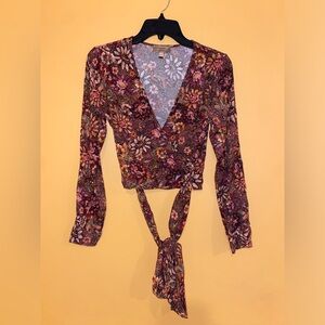 Anthropologie Wrap Long Sleeve Floral Crop Top 4